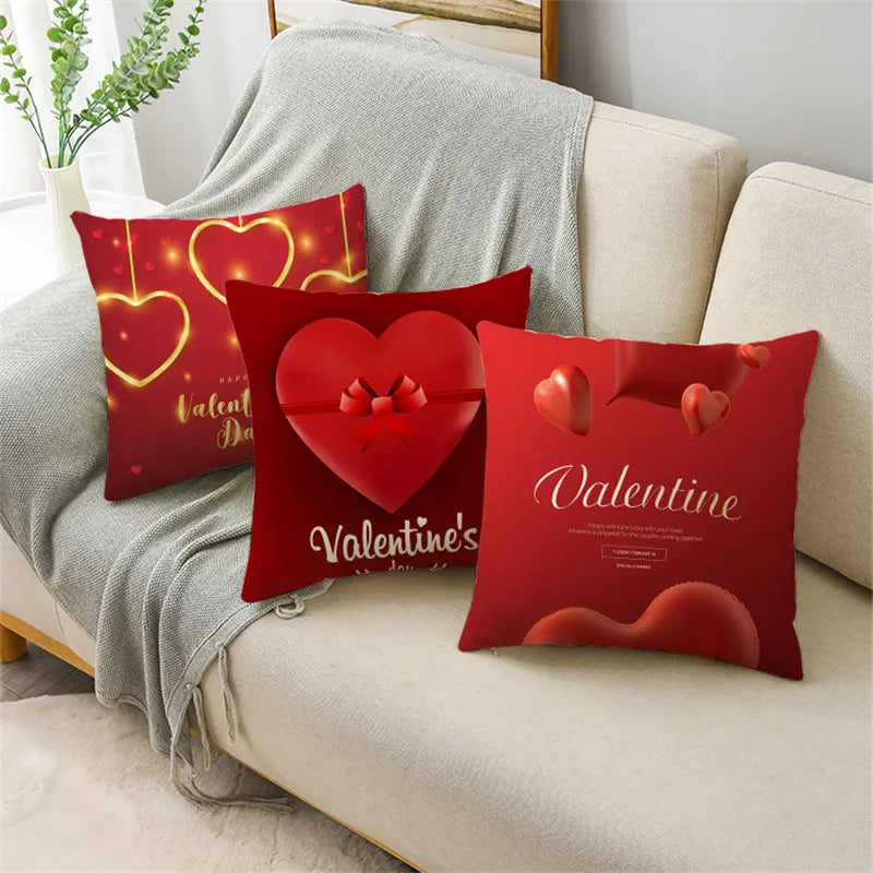 Valentine's Day Decorative Cushion Cover Red Love Aesthetic Romantic Pillowcase Home Office Multiple Sizes