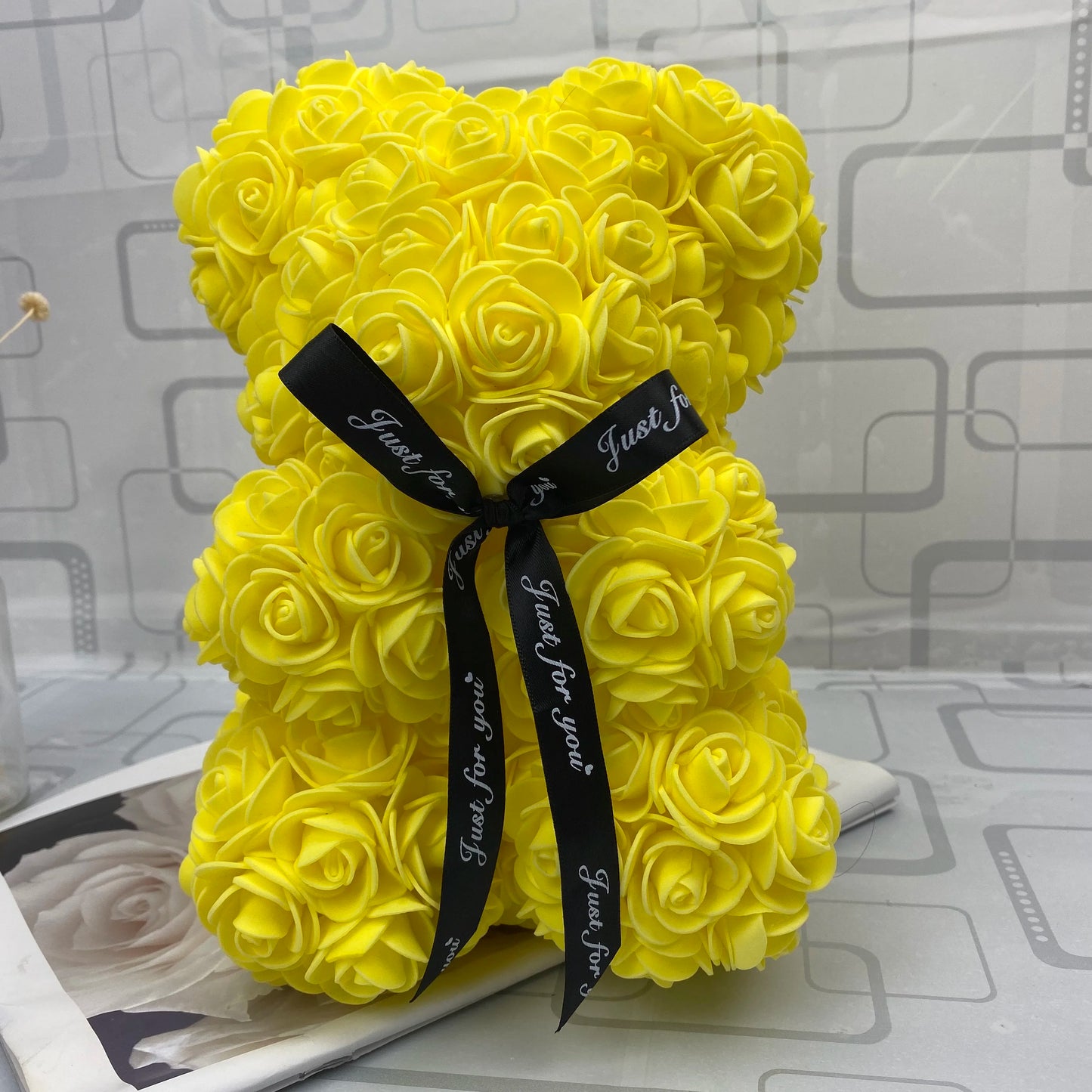 HOT Valentines Day Gift 25cm Red Rose Teddy Bear Rose Flower Artificial Decoration Christmas Gifts Women Valentines Gift