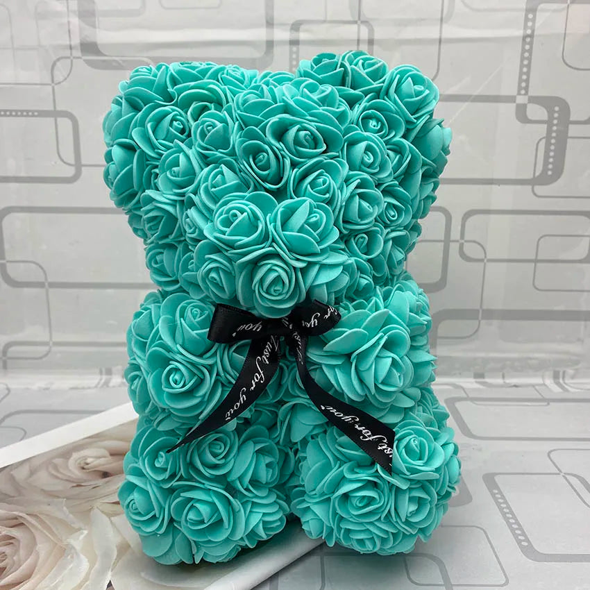 HOT Valentines Day Gift 25cm Red Rose Teddy Bear Rose Flower Artificial Decoration Christmas Gifts Women Valentines Gift