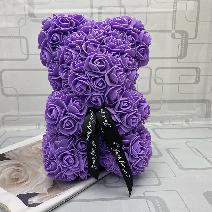 HOT Valentines Day Gift 25cm Red Rose Teddy Bear Rose Flower Artificial Decoration Christmas Gifts Women Valentines Gift
