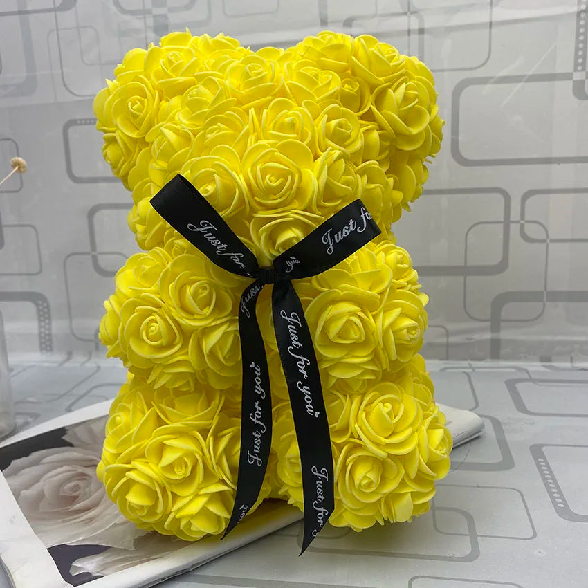 HOT Valentines Day Gift 25cm Red Rose Teddy Bear Rose Flower Artificial Decoration Christmas Gifts Women Valentines Gift