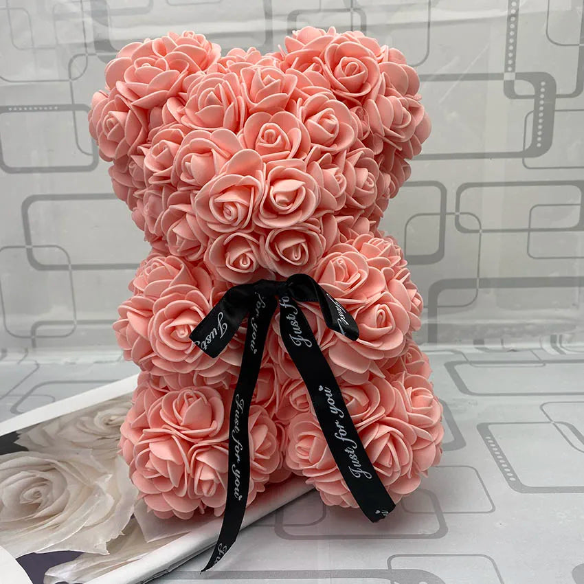 HOT Valentines Day Gift 25cm Red Rose Teddy Bear Rose Flower Artificial Decoration Christmas Gifts Women Valentines Gift
