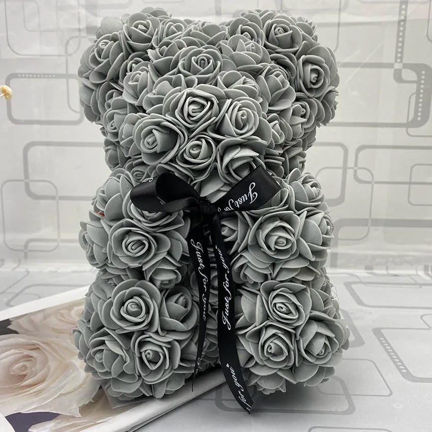 HOT Valentines Day Gift 25cm Red Rose Teddy Bear Rose Flower Artificial Decoration Christmas Gifts Women Valentines Gift