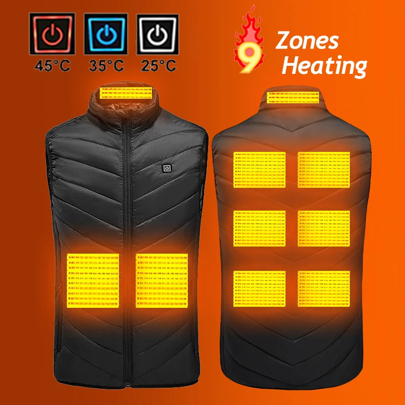 PHMAX 9 Zones Heated Vest Hiking Heated Jacket Vest Outdoor Sports Men Fishing Camping Ski Warming Thermal Clothing Washable