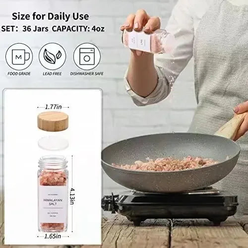 3/12Pcs Glass Spice Jars with Bamboo Lid Spice Seasoning Containers Salt Pepper Shakers Spice Organizer Kitchen Storage Sets Hot