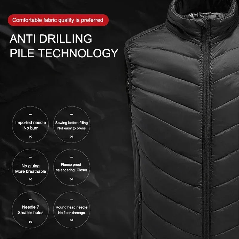 PHMAX 9 Zones Heated Vest Hiking Heated Jacket Vest Outdoor Sports Men Fishing Camping Ski Warming Thermal Clothing Washable