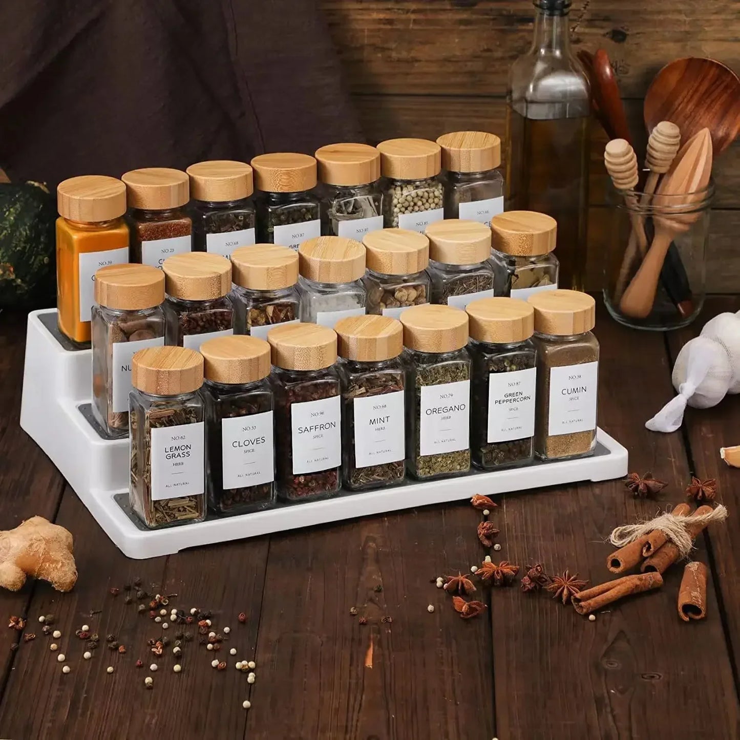 3/12Pcs Glass Spice Jars with Bamboo Lid Spice Seasoning Containers Salt Pepper Shakers Spice Organizer Kitchen Storage Sets Hot