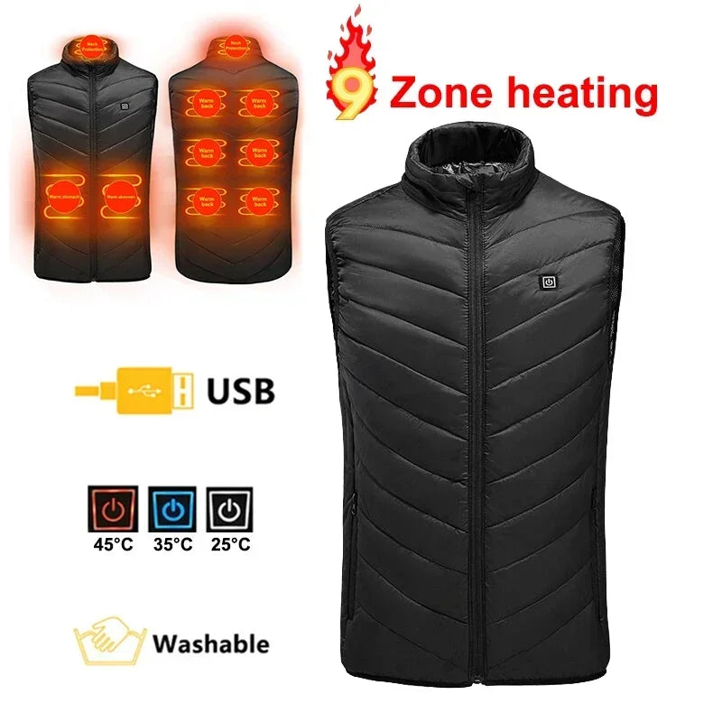 PHMAX 9 Zones Heated Vest Hiking Heated Jacket Vest Outdoor Sports Men Fishing Camping Ski Warming Thermal Clothing Washable